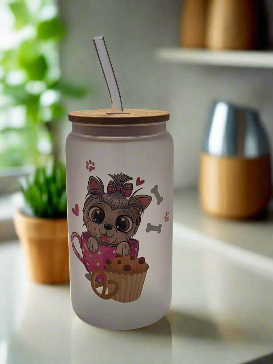 Puppy Tea Time glass jar