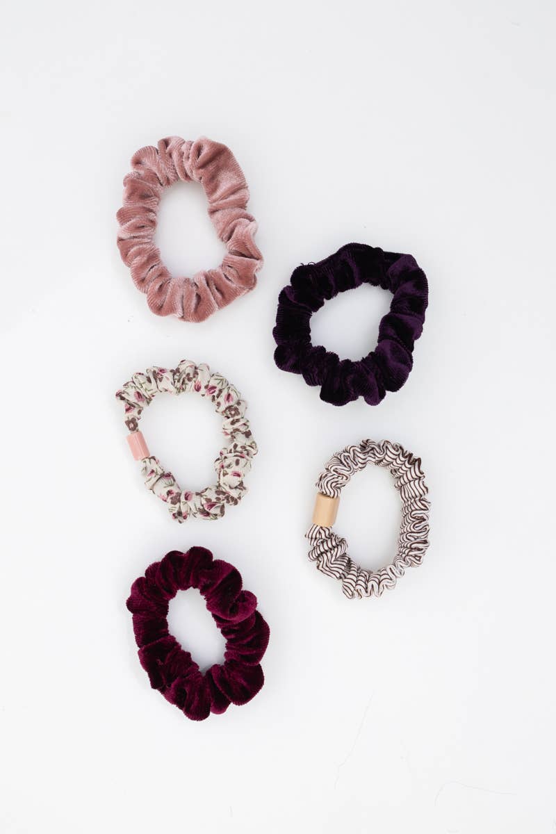 Autumn Floral Assorted Hair Scrunchie set: Wine