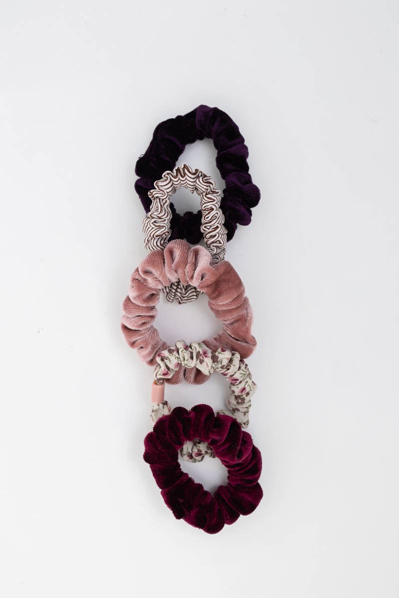 Autumn Floral Assorted Hair Scrunchie set: Wine
