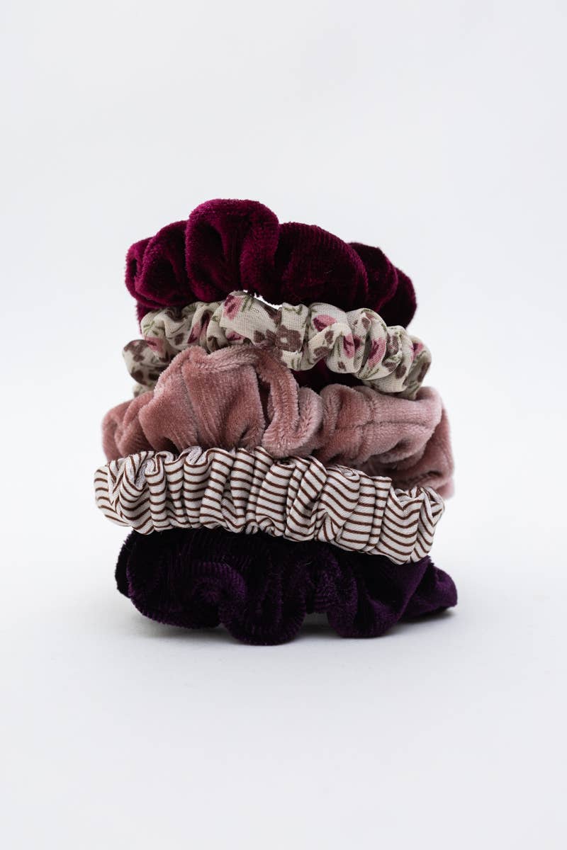 Autumn Floral Assorted Hair Scrunchie set: Wine