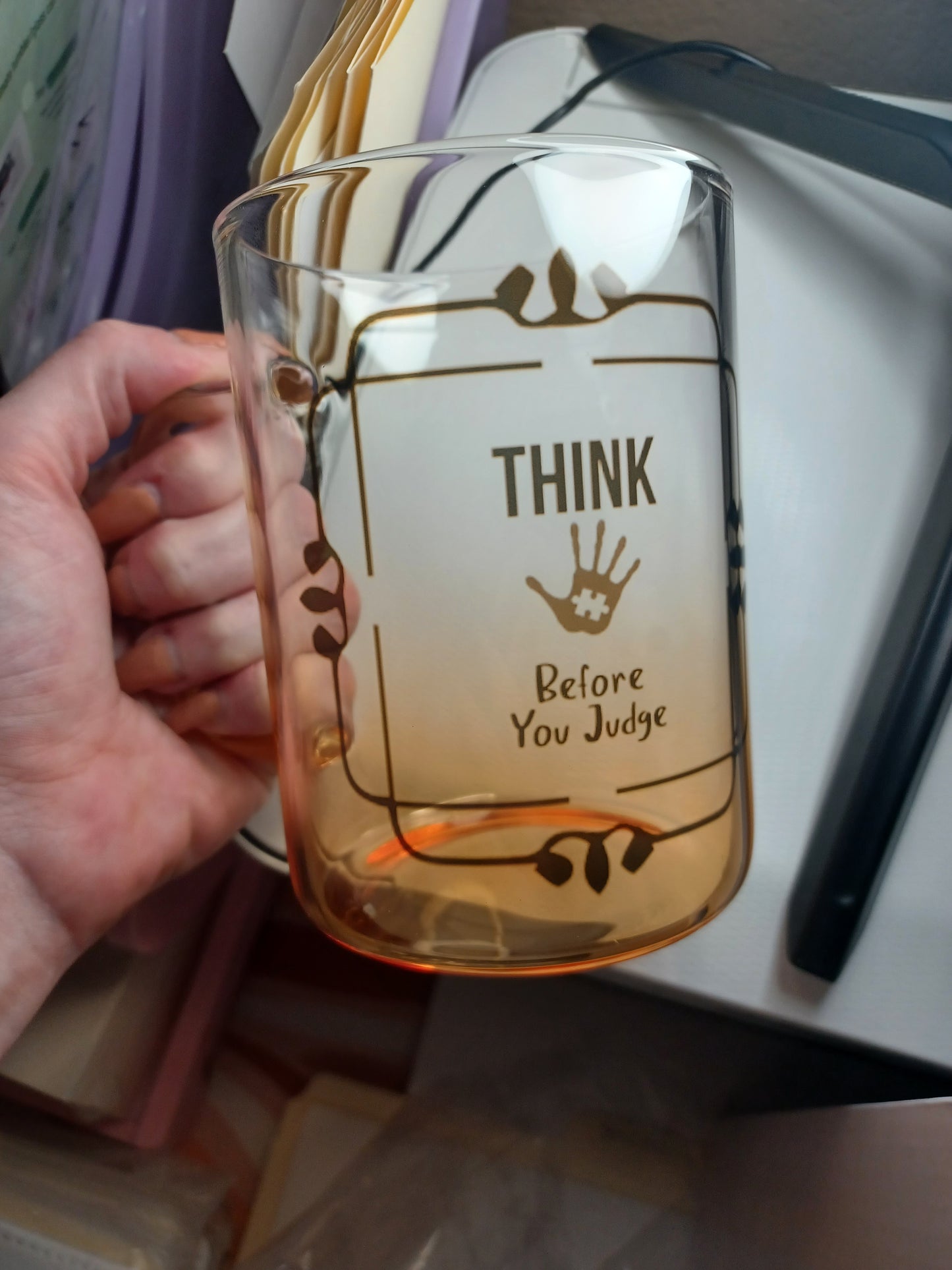 Think before you judge Autism mug