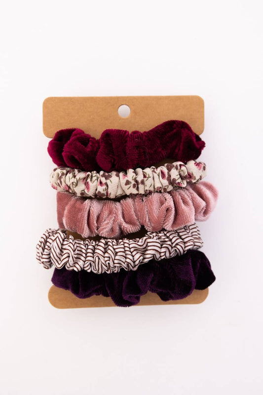Autumn Floral Assorted Hair Scrunchie set: Wine