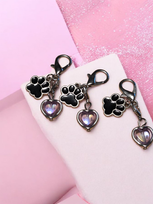 Black Paw Heart collar charm