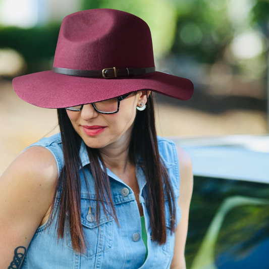 Pinched Front Western Style Hat -  Burgundy