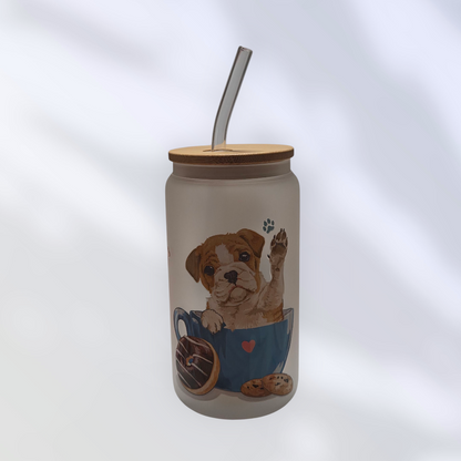 Puppy Donut Party glass jar
